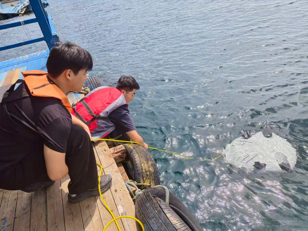 团队在码头边观察入水设备状态