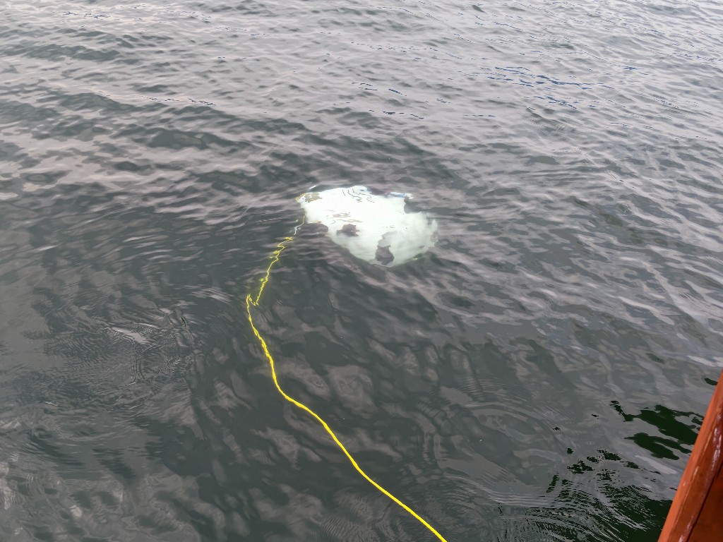 水下机器人半潜于海面近景