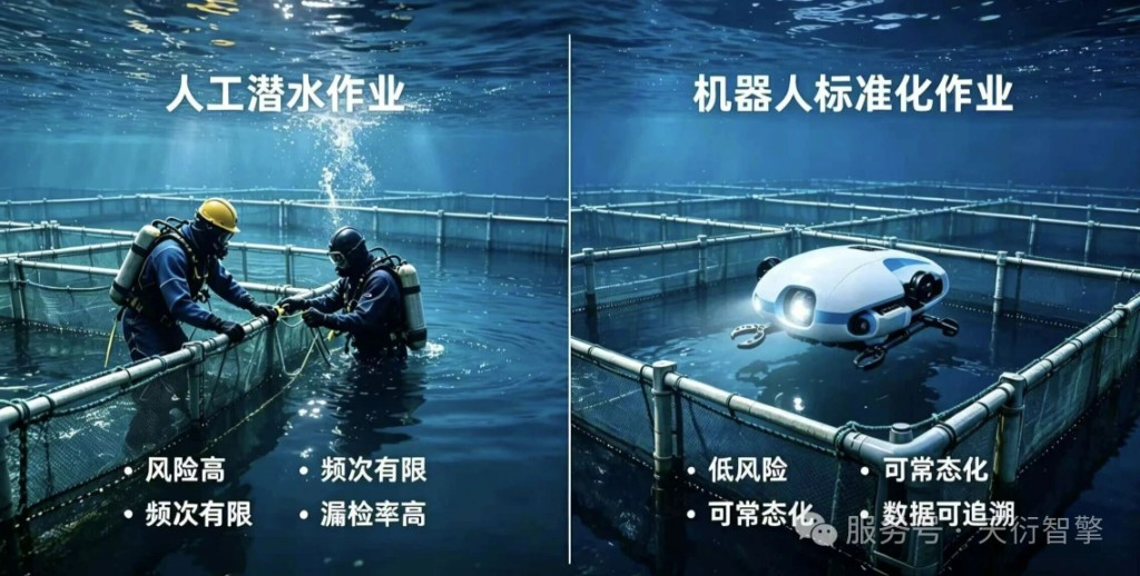 人工潜水作业与机器人标准化作业对比